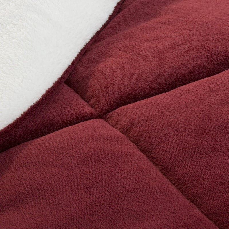 Lavish Home 3 Piece Sherpa/Fleece Comforter Set, King, Burgandy - Image 3
